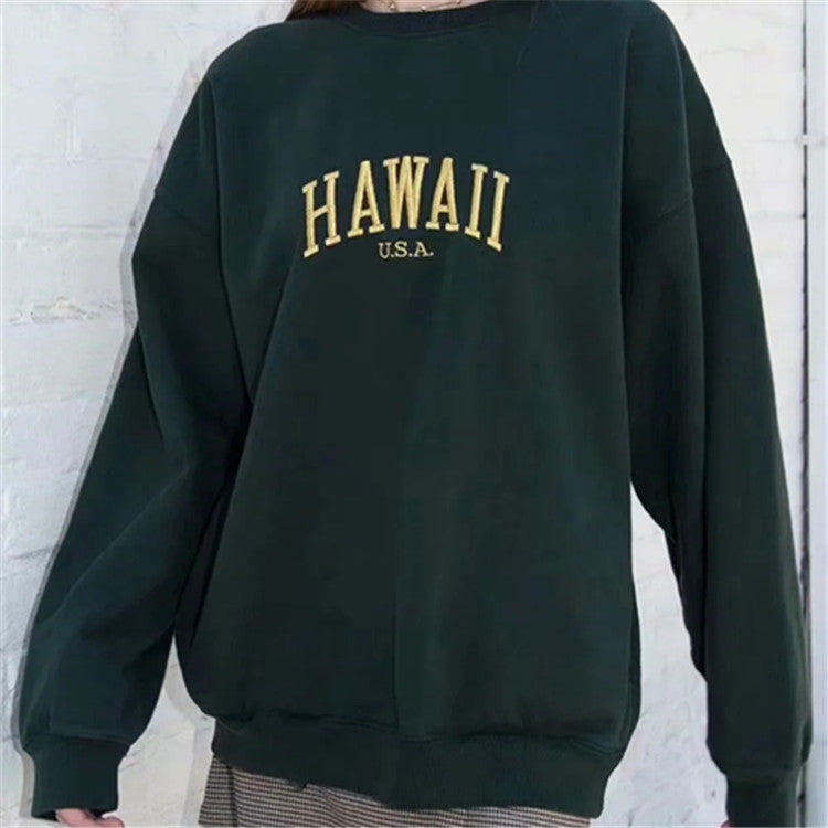 Oversize Embroidery Letter Round Collar Sweatshirts