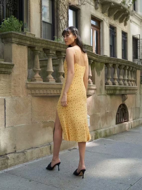 Backless Suspenders Slit Leg Midi Floral Dresses