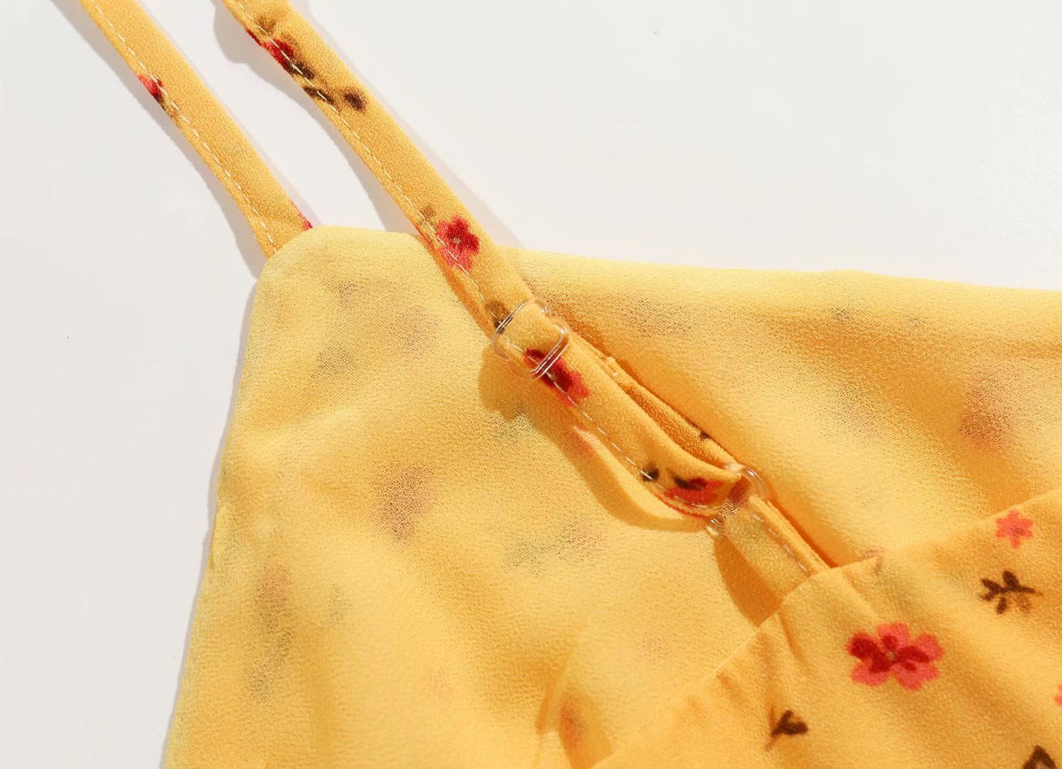 Backless Suspenders Slit Leg Midi Floral Dresses