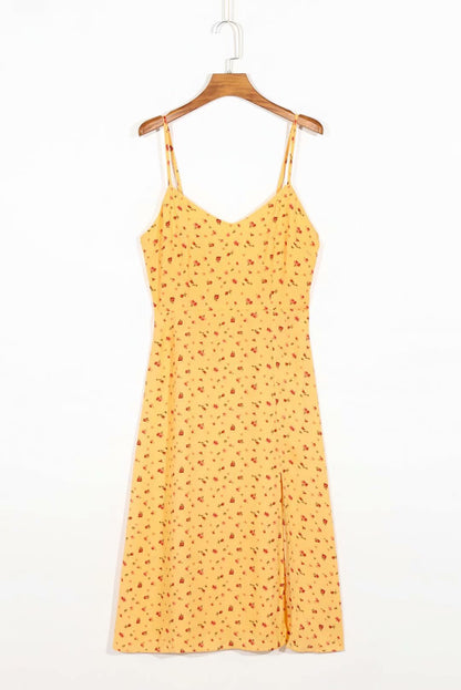 Backless Suspenders Slit Leg Midi Floral Dresses