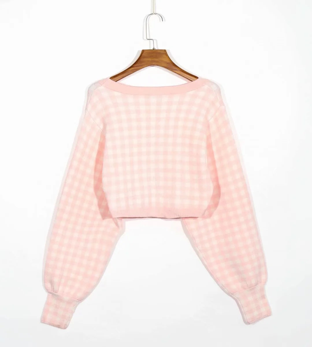Single-breasted V-neck Lattice Grid Knitting Cardigans Sweaters