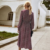 Elegant Retro V-neck Polka dot Floral Maxi Midi Dresses