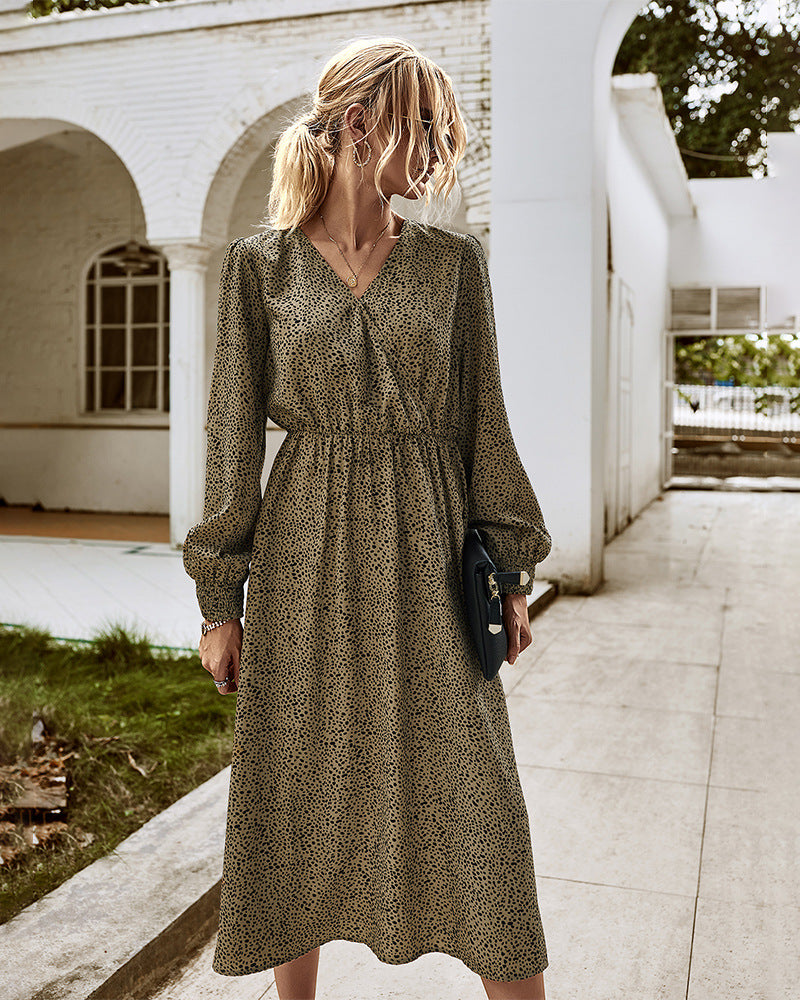 Elegant Retro V-neck Polka dot Floral Maxi Midi Dresses