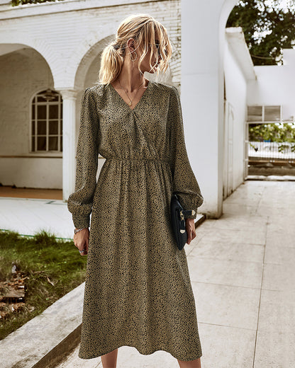 Elegant Retro V-neck Polka dot Floral Maxi Midi Dresses