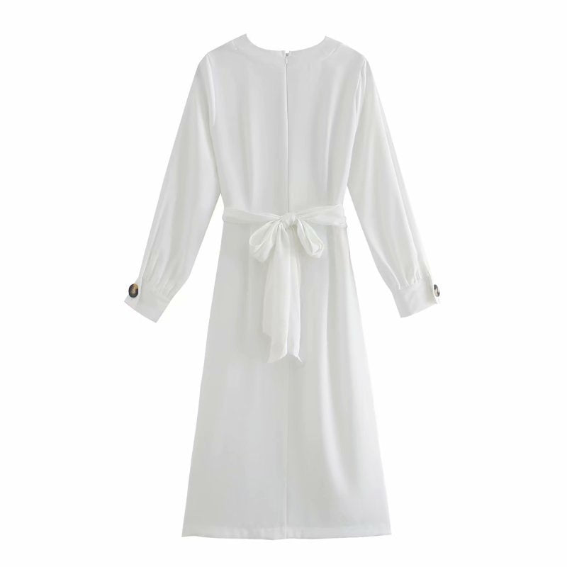 V-neck Tie-Back Slit Splicing Midi Dresses