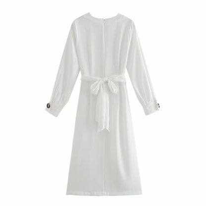 V-neck Tie-Back Slit Splicing Midi Dresses