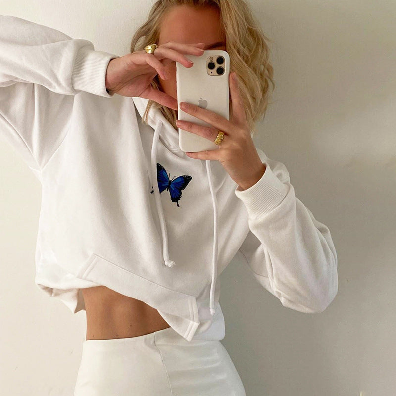 Round Neck Butterfly Embroidery Shirts Blouses Hoodies Sweatshirts