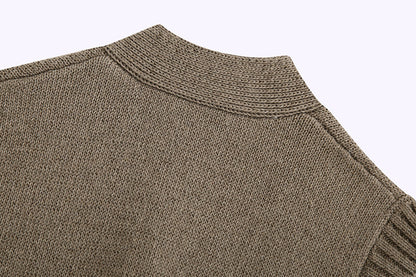 Khaki Knitting V-neck Single-breasted Vest Shorts Cardigans Two-piece Set