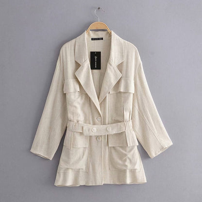 Suit Style Single-breasted Elastic Buckle Belt Coat  Blazers