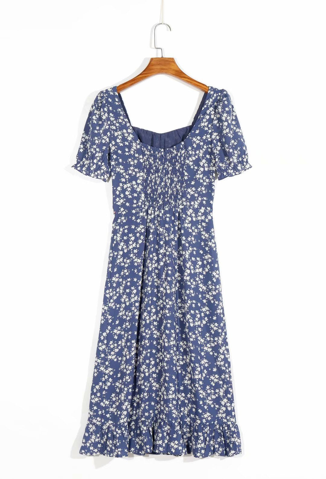 Backless Vintage Square Collar Floral Printed Midi Dress