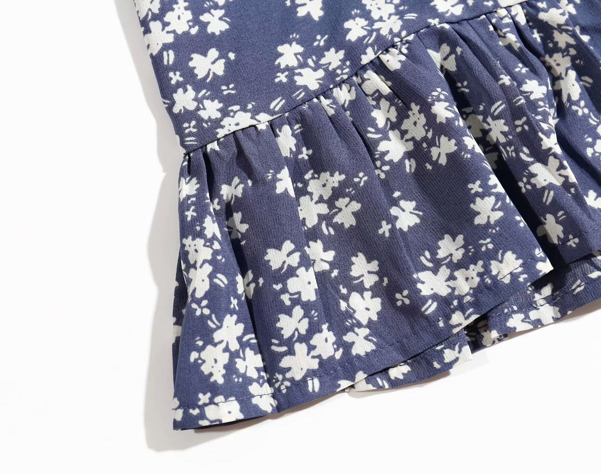 Backless Vintage Square Collar Floral Printed Midi Dress