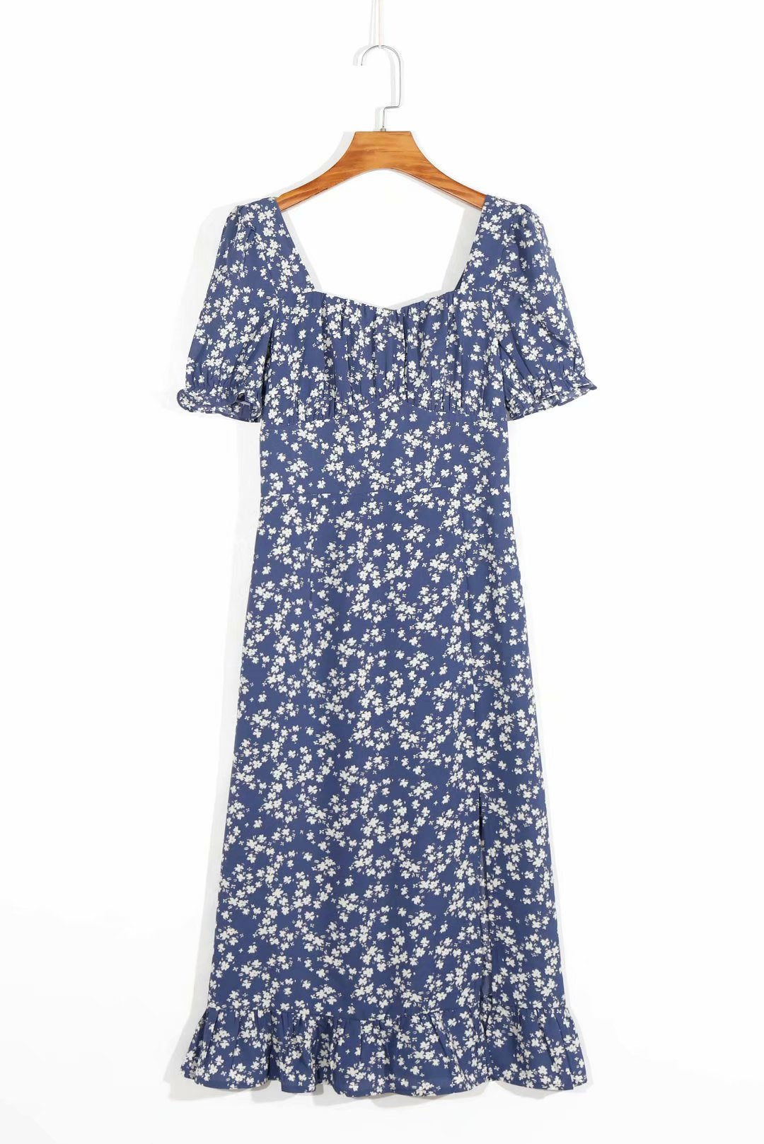 Backless Vintage Square Collar Floral Printed Midi Dress