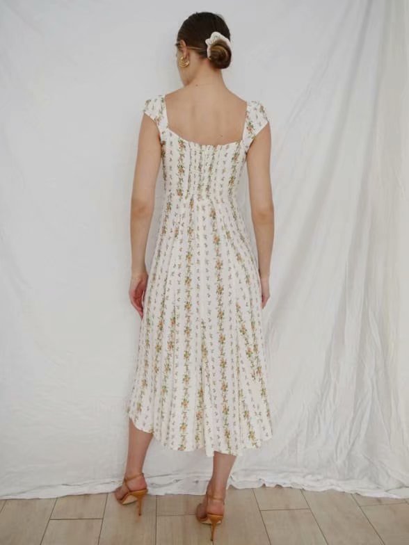 Backless Open Back Slit Floral Printed Midi Dress