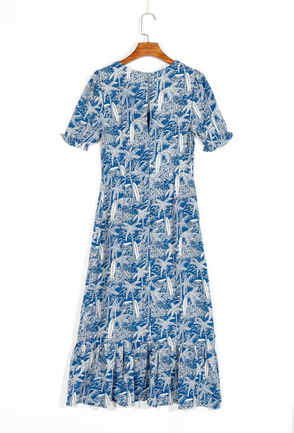 V-neck Slit Floral Printed Midi Dress