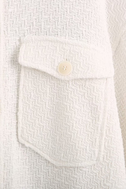 White Lapel Single-breasted Pocket Button Shirt Outerwear