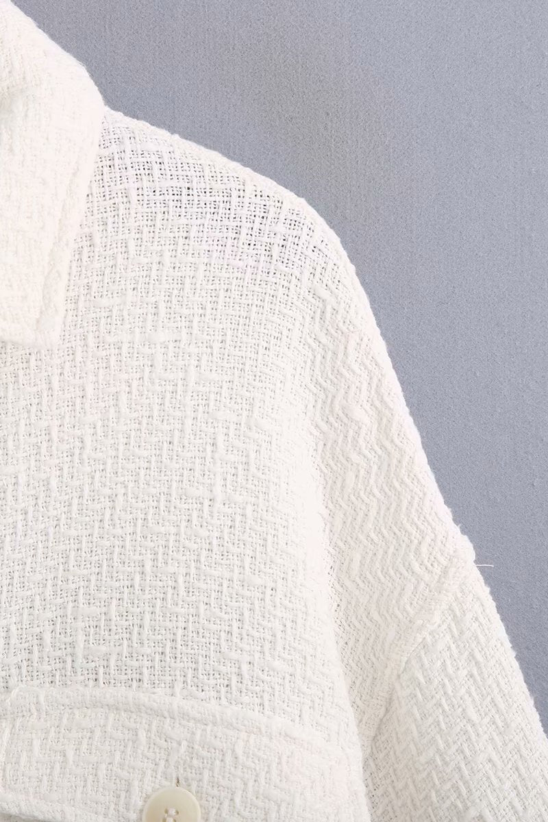 White Lapel Single-breasted Pocket Button Shirt Outerwear