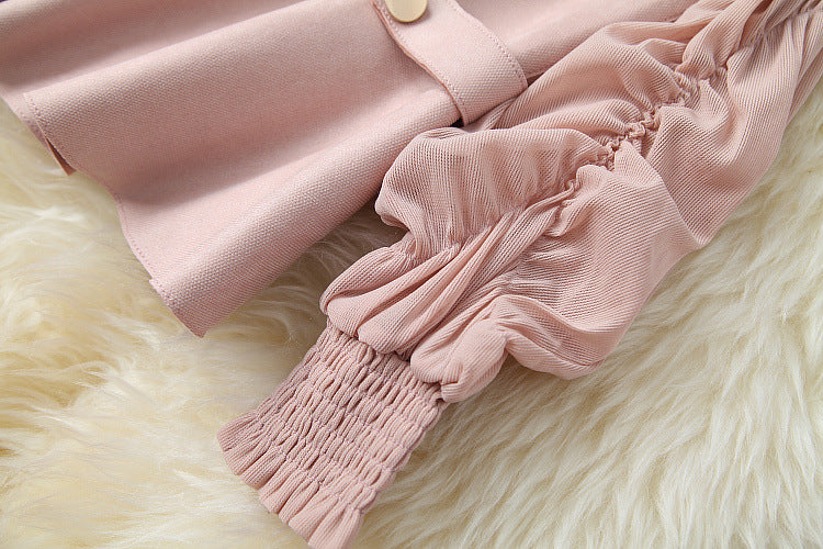 Suede Velvet Splicing Net Yarn Elastic Waist Tops Bodycon Split Skirt Two-piece Set