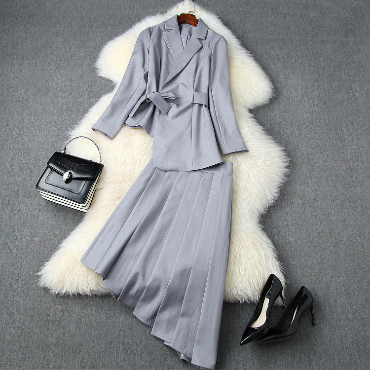 Elastic Waist Lace-up Irregular Skirt Blazers Suit Two-piece Set