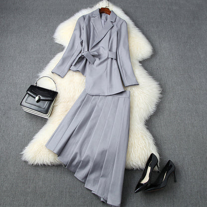Elastic Waist Lace-up Irregular Skirt Blazers Suit Two-piece Set