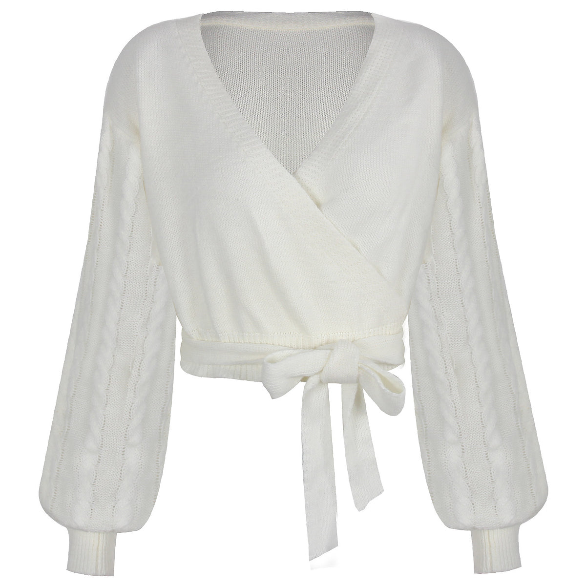 Lantern Sleeve Bow Tie Knitting Sweaters