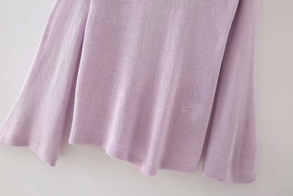 Flared Sleeves Tie Knitting Tops Shorts Two-piece Set