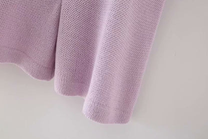 Flared Sleeves Tie Knitting Tops Shorts Two-piece Set