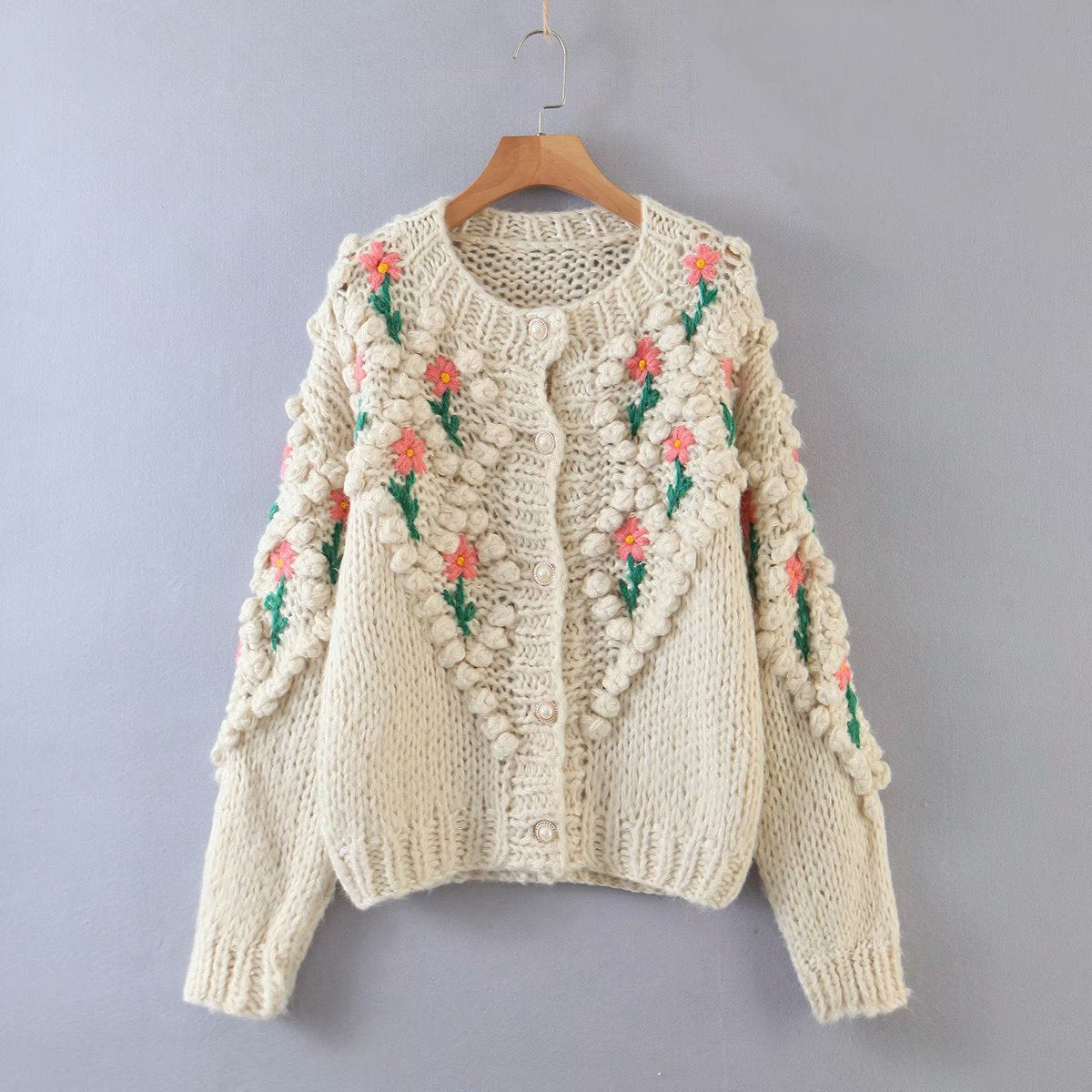 Contrast Handicraft Single-breasted Sweaters Cardigans