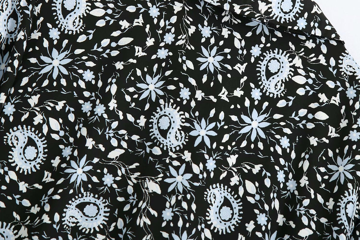 Pile Collar Floral Printed Maxi Dress