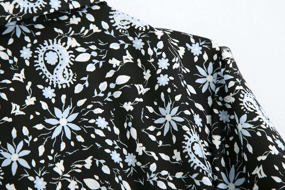 Pile Collar Floral Printed Maxi Dress