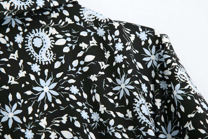 Pile Collar Floral Printed Maxi Dress