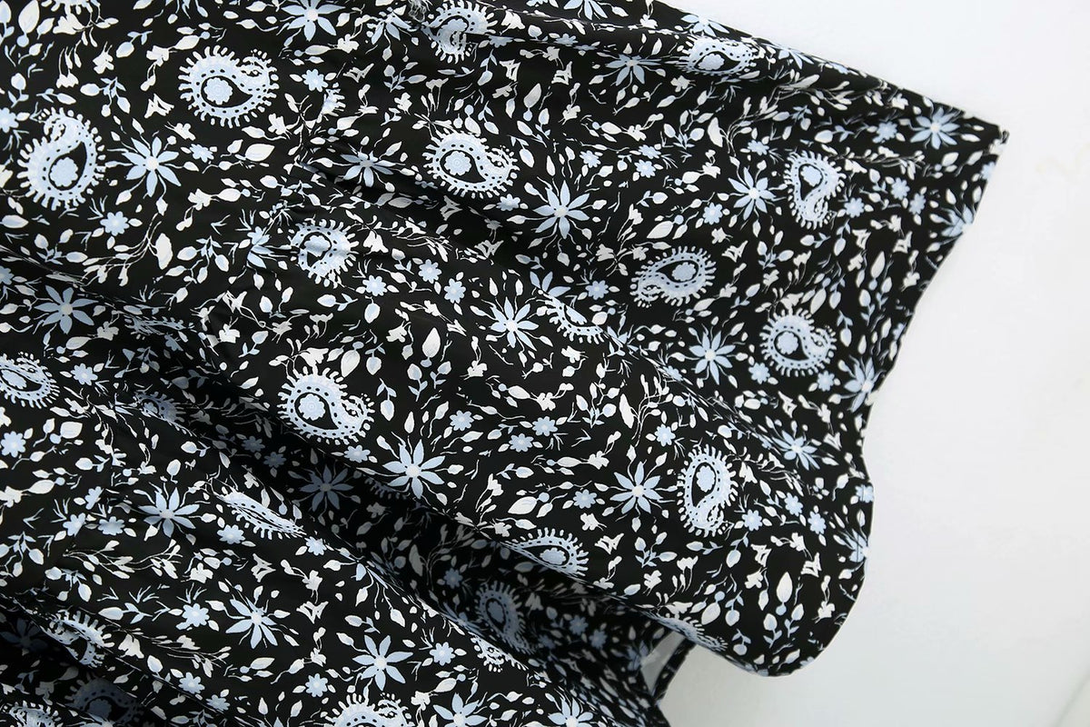 Pile Collar Floral Printed Maxi Dress