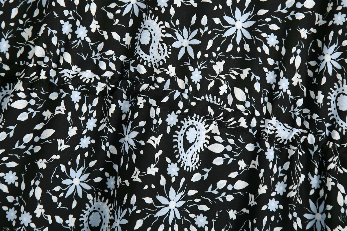 Pile Collar Floral Printed Maxi Dress