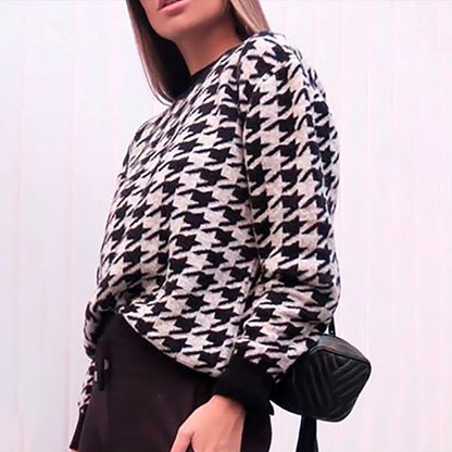 Houndstooth Batwing Sleeve Knitting Swearter