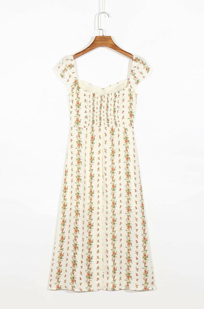Backless Open Back Slit Floral Printed Midi Dress
