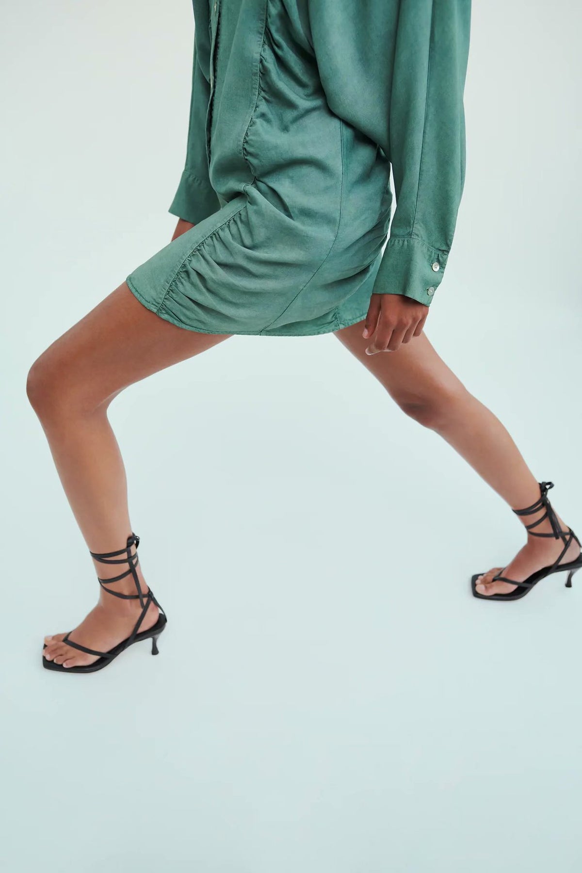 Puff Sleeve Shirred Frill Single-breasted Mini Dress