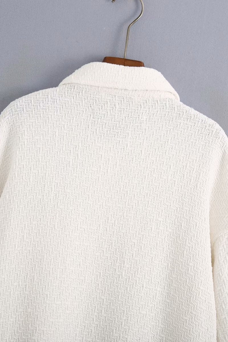 White Lapel Single-breasted Pocket Button Shirt Outerwear