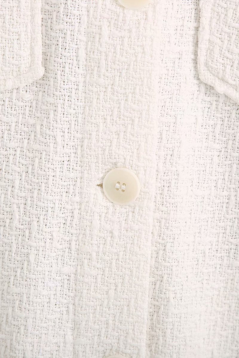 White Lapel Single-breasted Pocket Button Shirt Outerwear