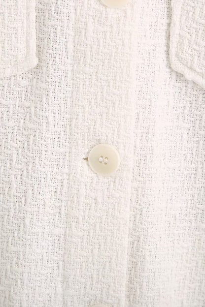 White Lapel Single-breasted Pocket Button Shirt Outerwear