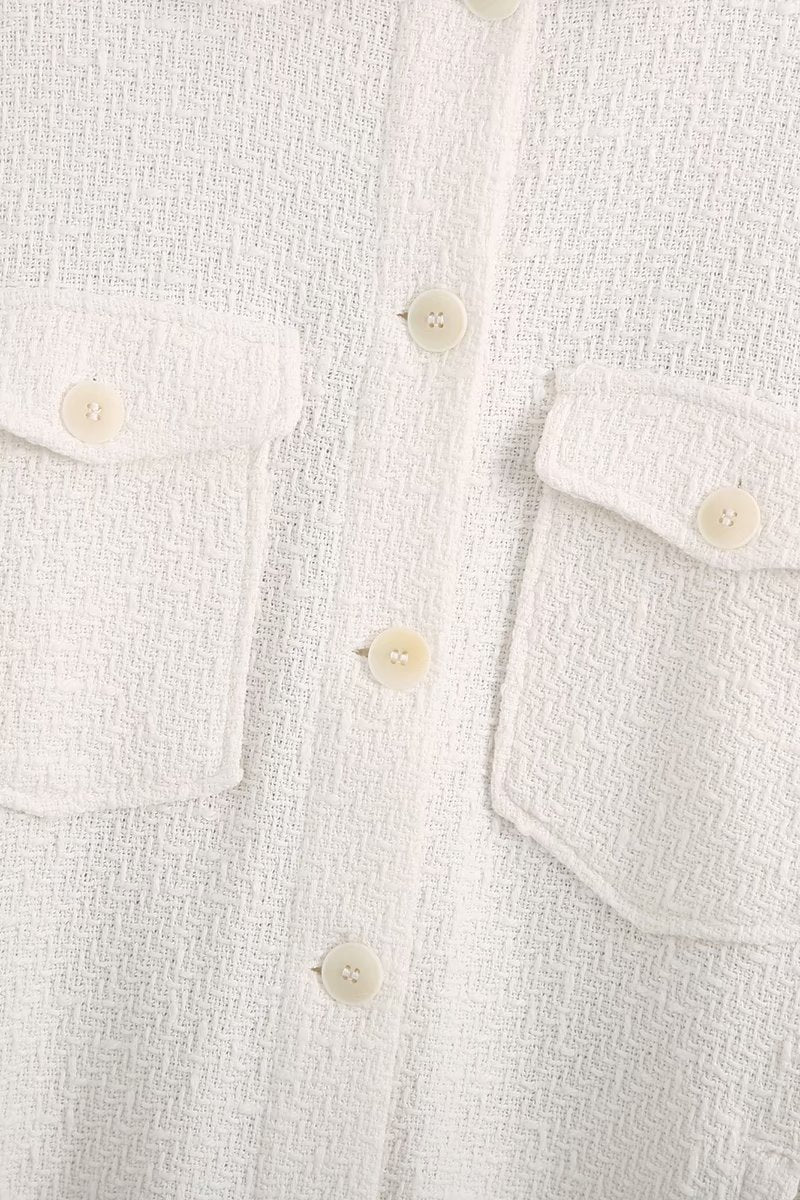 White Lapel Single-breasted Pocket Button Shirt Outerwear