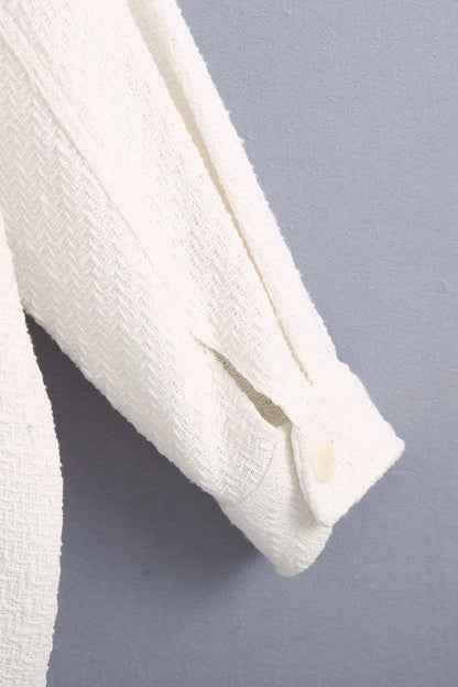 White Lapel Single-breasted Pocket Button Shirt Outerwear
