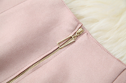 Suede Velvet Splicing Net Yarn Elastic Waist Tops Bodycon Split Skirt Two-piece Set