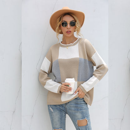 Plaid Knit Oversize Contrast Color Sweaters
