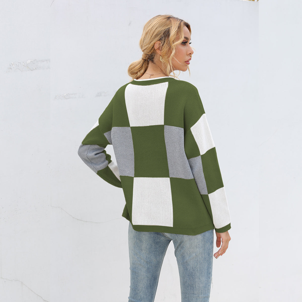 Plaid Knit Oversize Contrast Color Sweaters