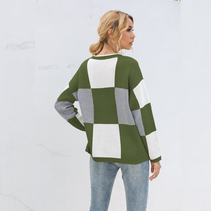Plaid Knit Oversize Contrast Color Sweaters