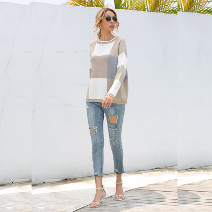 Plaid Knit Oversize Contrast Color Sweaters