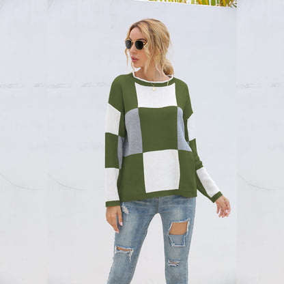 Plaid Knit Oversize Contrast Color Sweaters