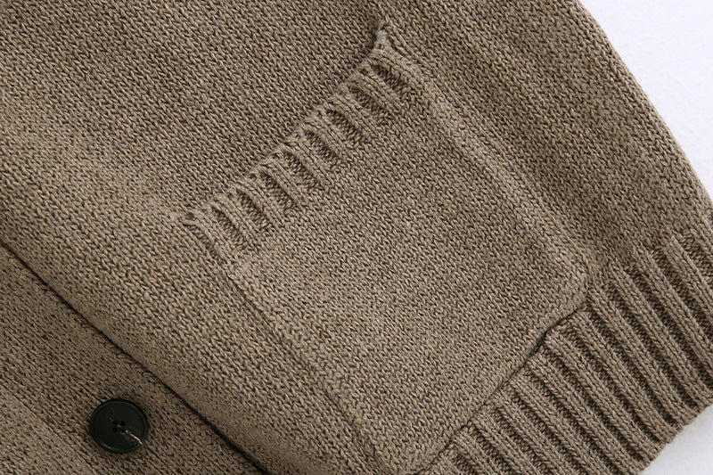 Khaki Knitting V-neck Single-breasted Vest Shorts Cardigans Two-piece Set