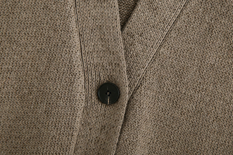 Khaki Knitting V-neck Single-breasted Vest Shorts Cardigans Two-piece Set