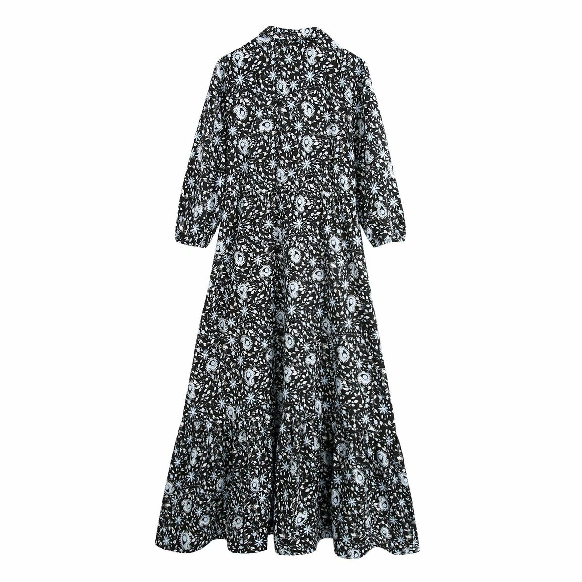 Pile Collar Floral Printed Maxi Dress