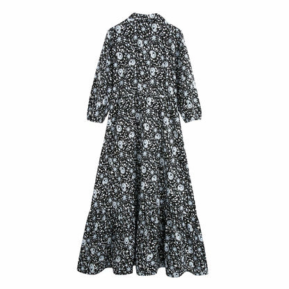 Pile Collar Floral Printed Maxi Dress